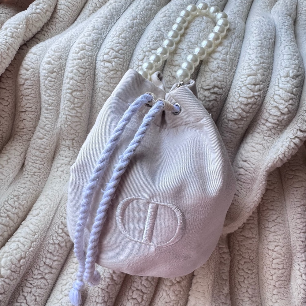 Dior Cream Drawstring Bag with Pearl Accent